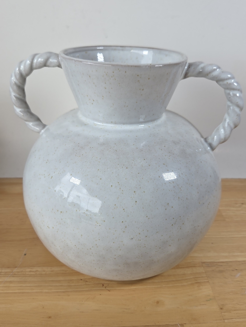 Cream Speckled Ceramic Vase with Twisted Rope Handles